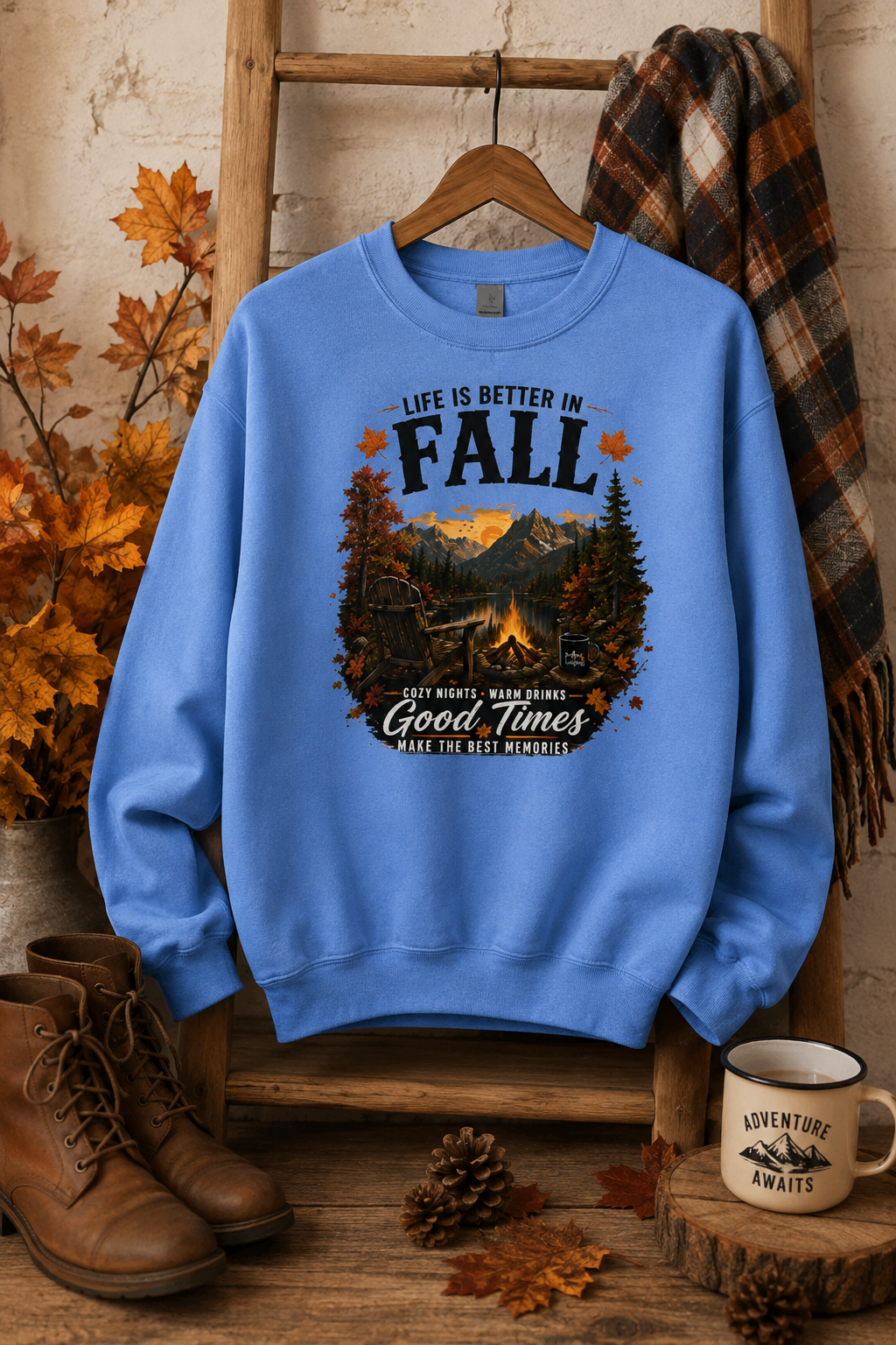 Life Is Better in Fall Sweatshirt | Vintage Autumn Camping Crewneck for Hikers & Nature Lovers