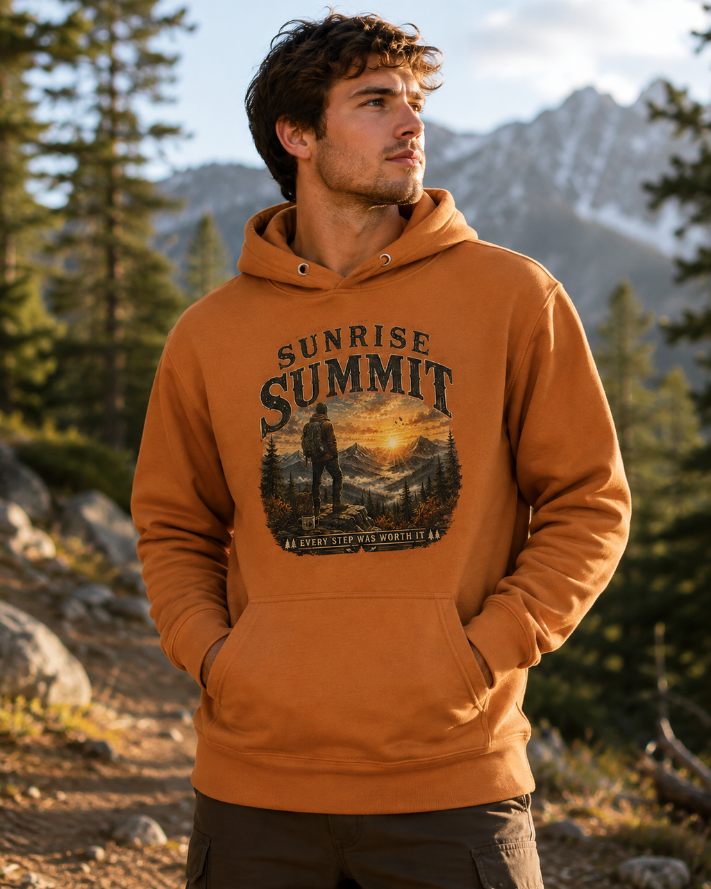 Sunrise Summit Hoodie | Vintage Mountain Hiking Hoodie | Outdoor Adventure Pullover