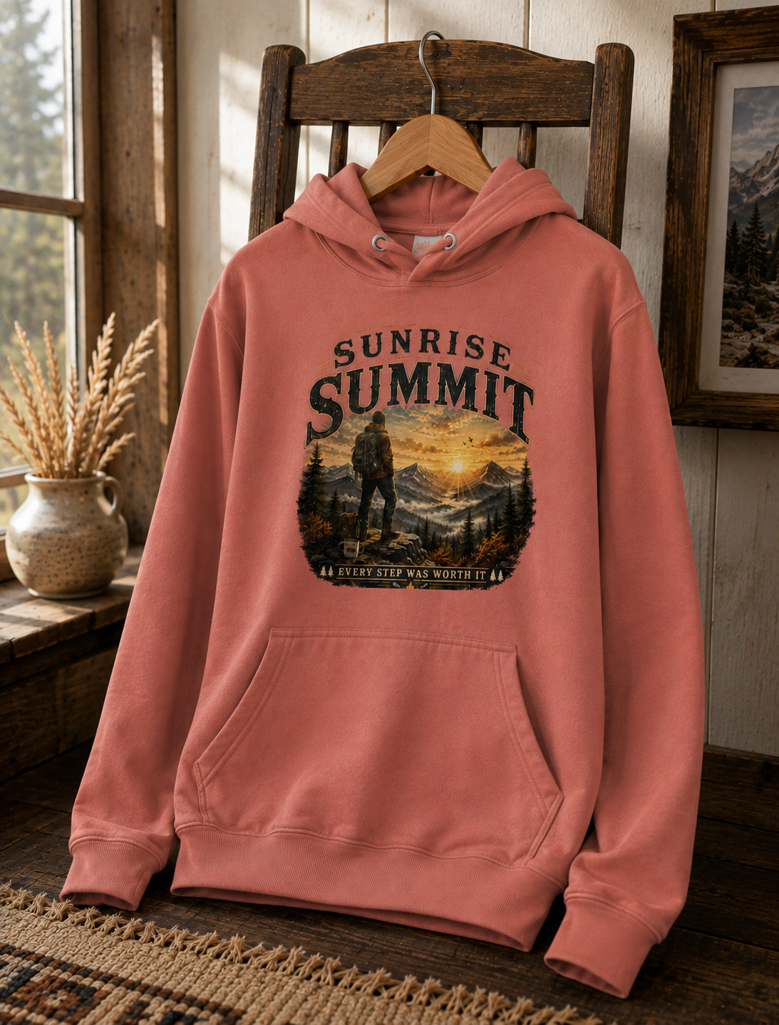 Sunrise Summit Hoodie | Vintage Mountain Hiking Hoodie | Outdoor Adventure Pullover