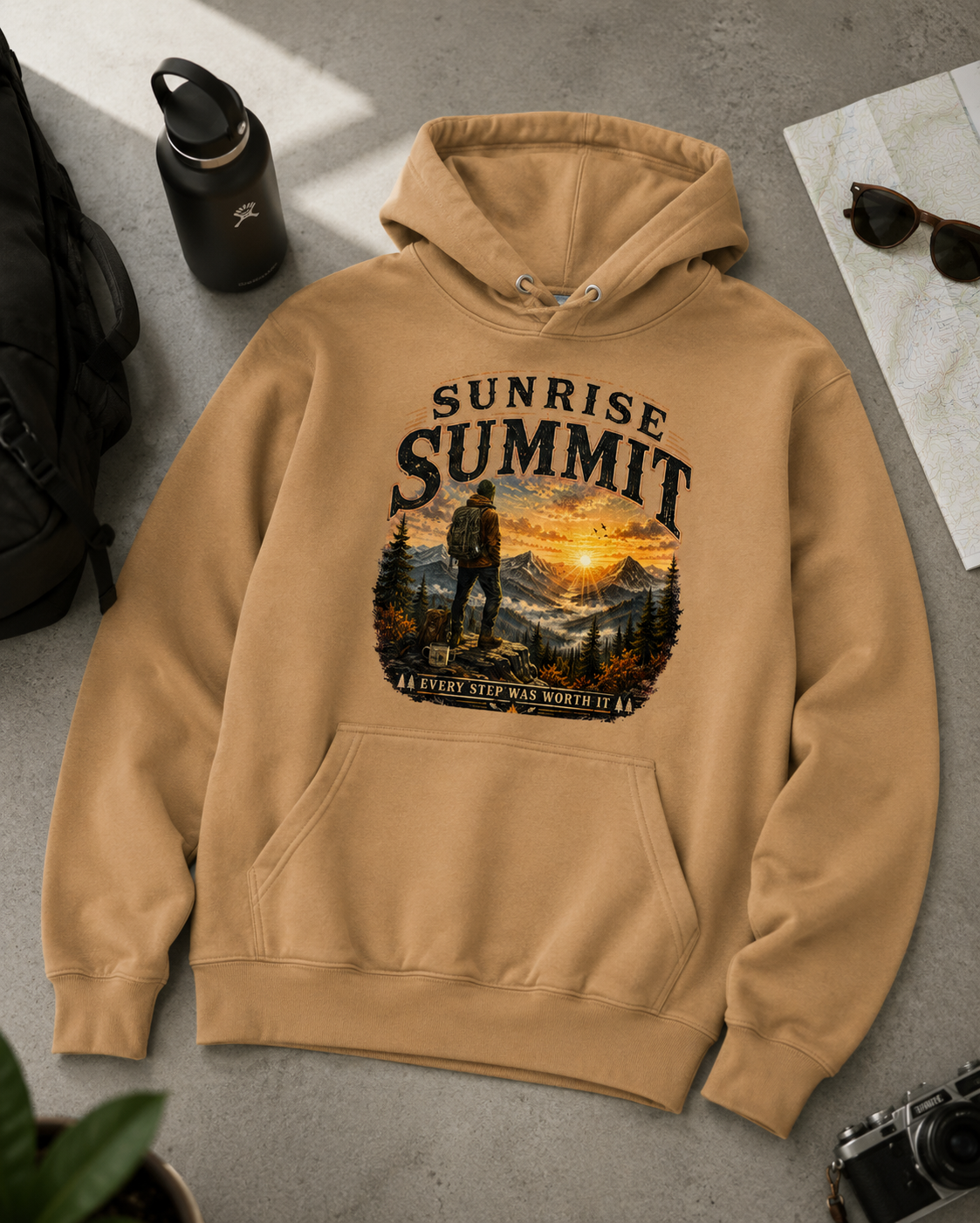 Sunrise Summit Hoodie | Vintage Mountain Hiking Hoodie | Outdoor Adventure Pullover