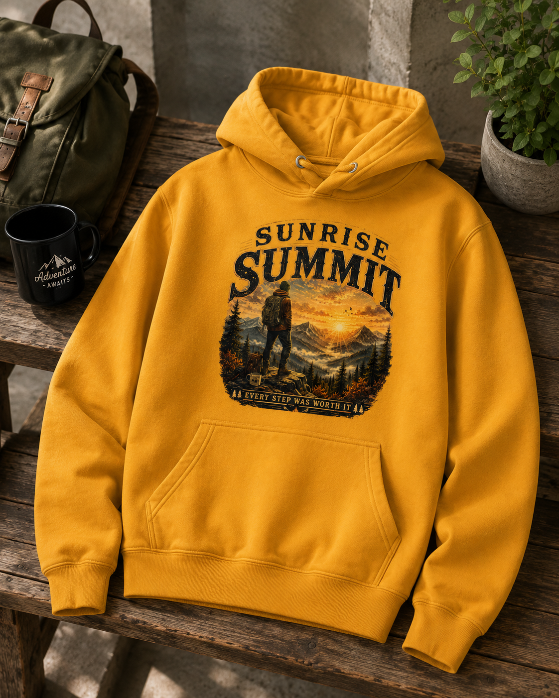 Sunrise Summit Hoodie | Vintage Mountain Hiking Hoodie | Outdoor Adventure Pullover