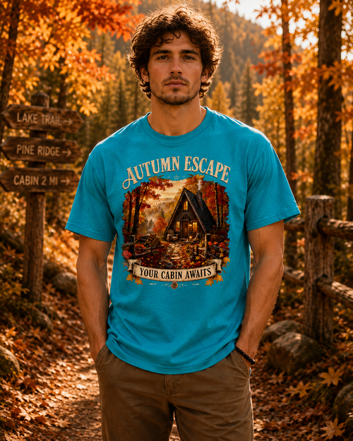 Autumn Escape T-Shirt | Vintage Cabin Graphic Tee for Nature Lovers