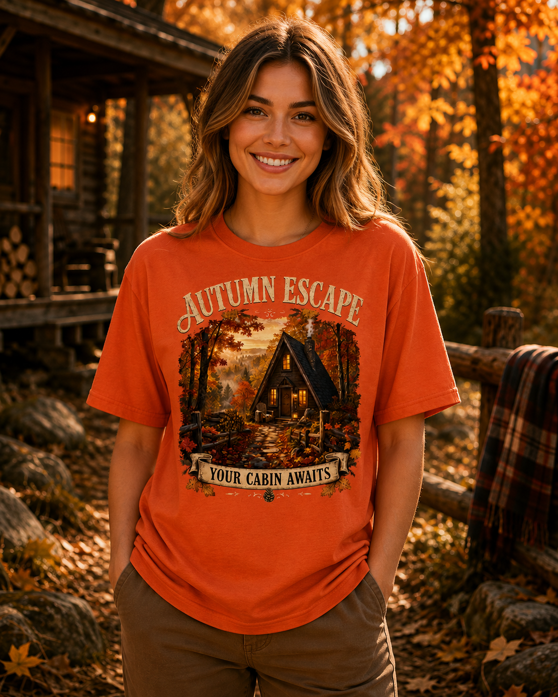 Autumn Escape T-Shirt | Vintage Cabin Graphic Tee for Nature Lovers