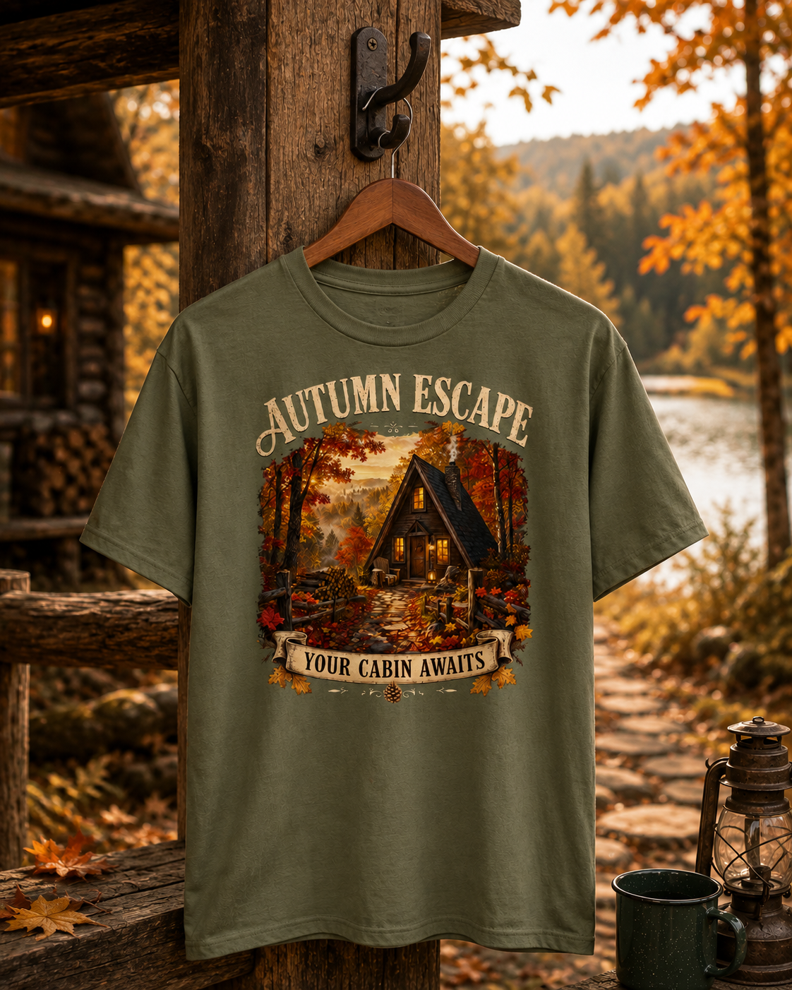 Autumn Escape T-Shirt | Vintage Cabin Graphic Tee for Nature Lovers