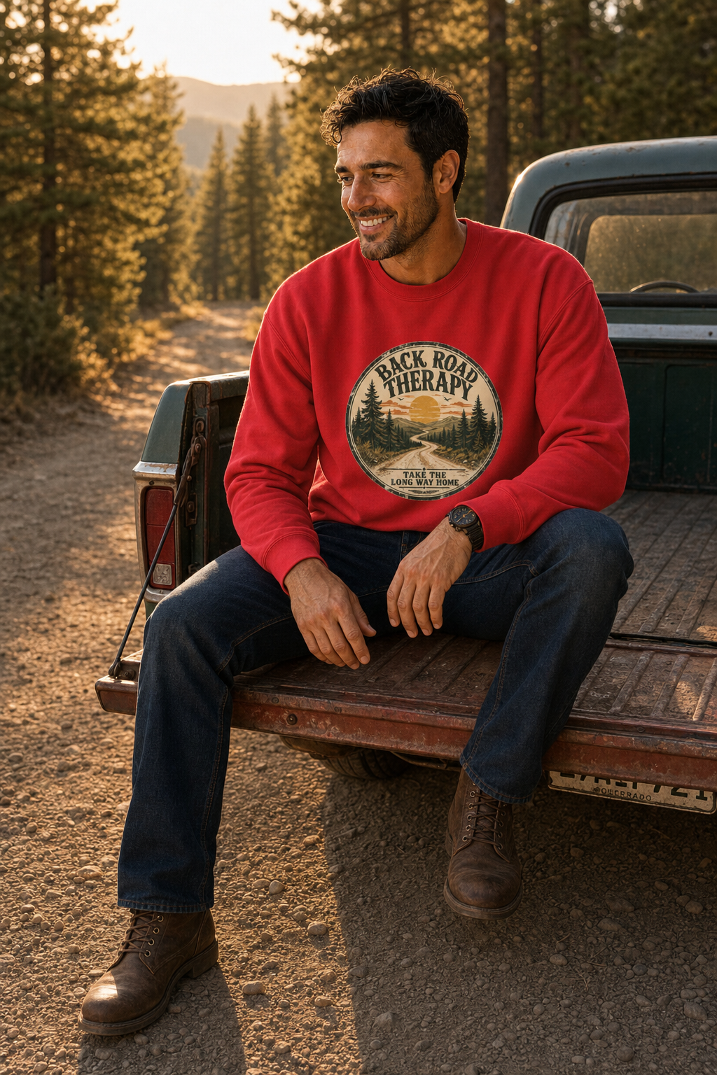 Back Road Therapy Vintage Outdoor Crewneck Sweatshirt