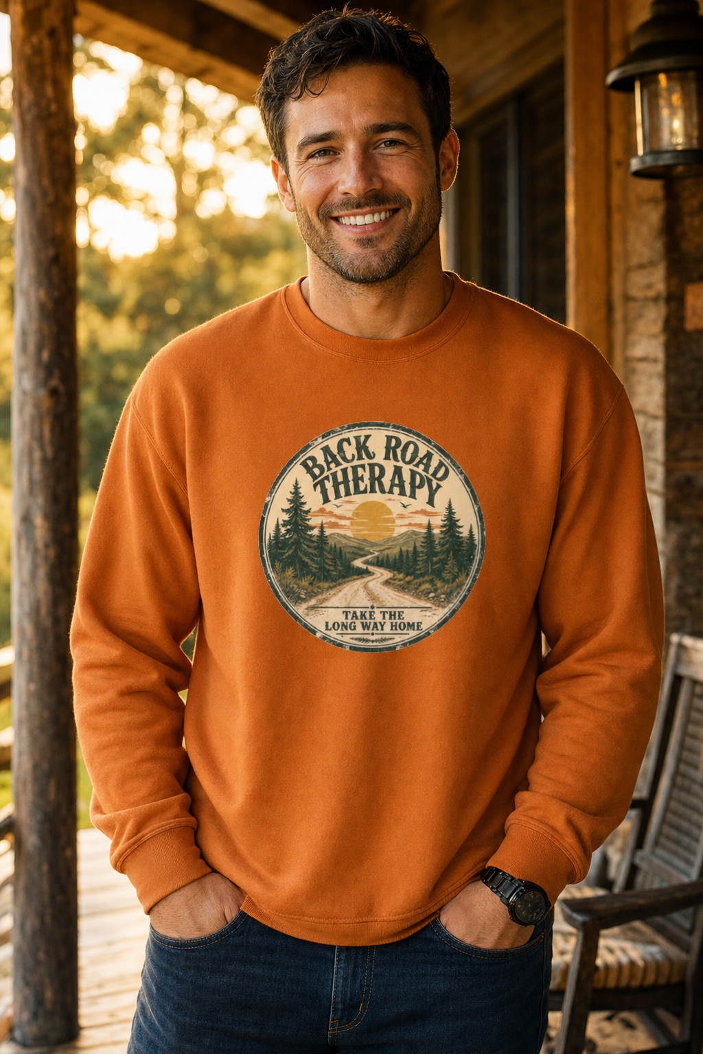 Back Road Therapy Vintage Outdoor Crewneck Sweatshirt