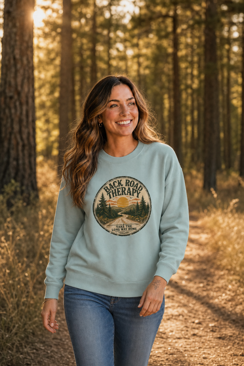 Back Road Therapy Vintage Outdoor Crewneck Sweatshirt