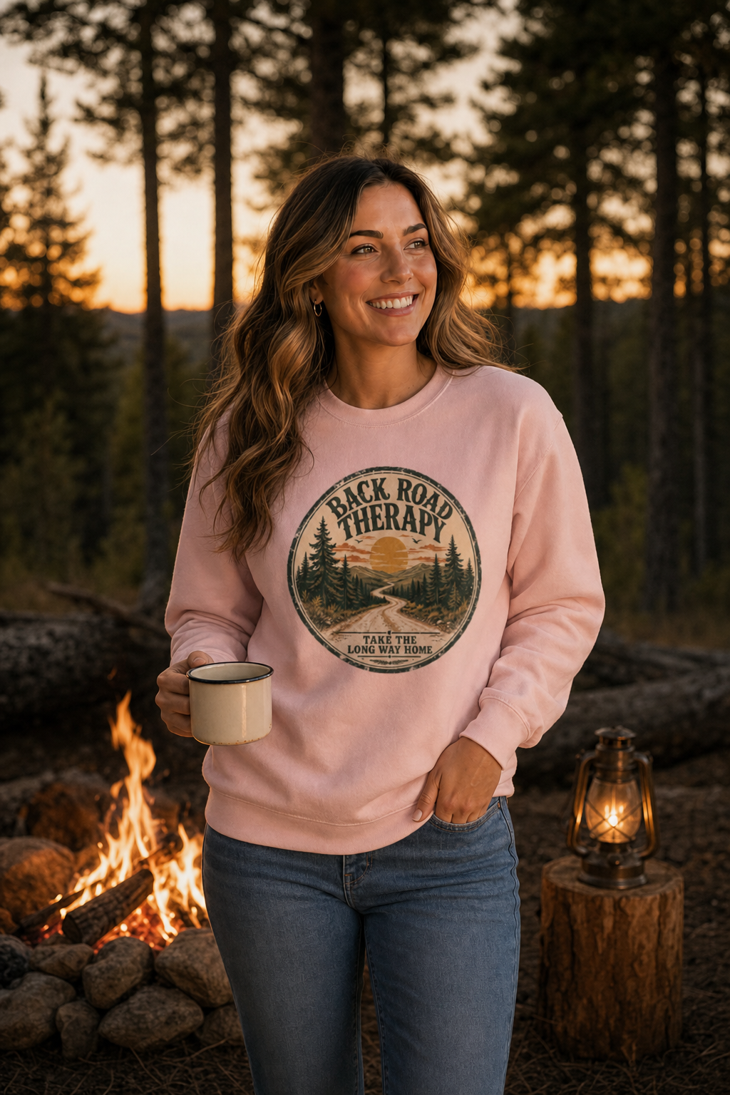 Back Road Therapy Vintage Outdoor Crewneck Sweatshirt