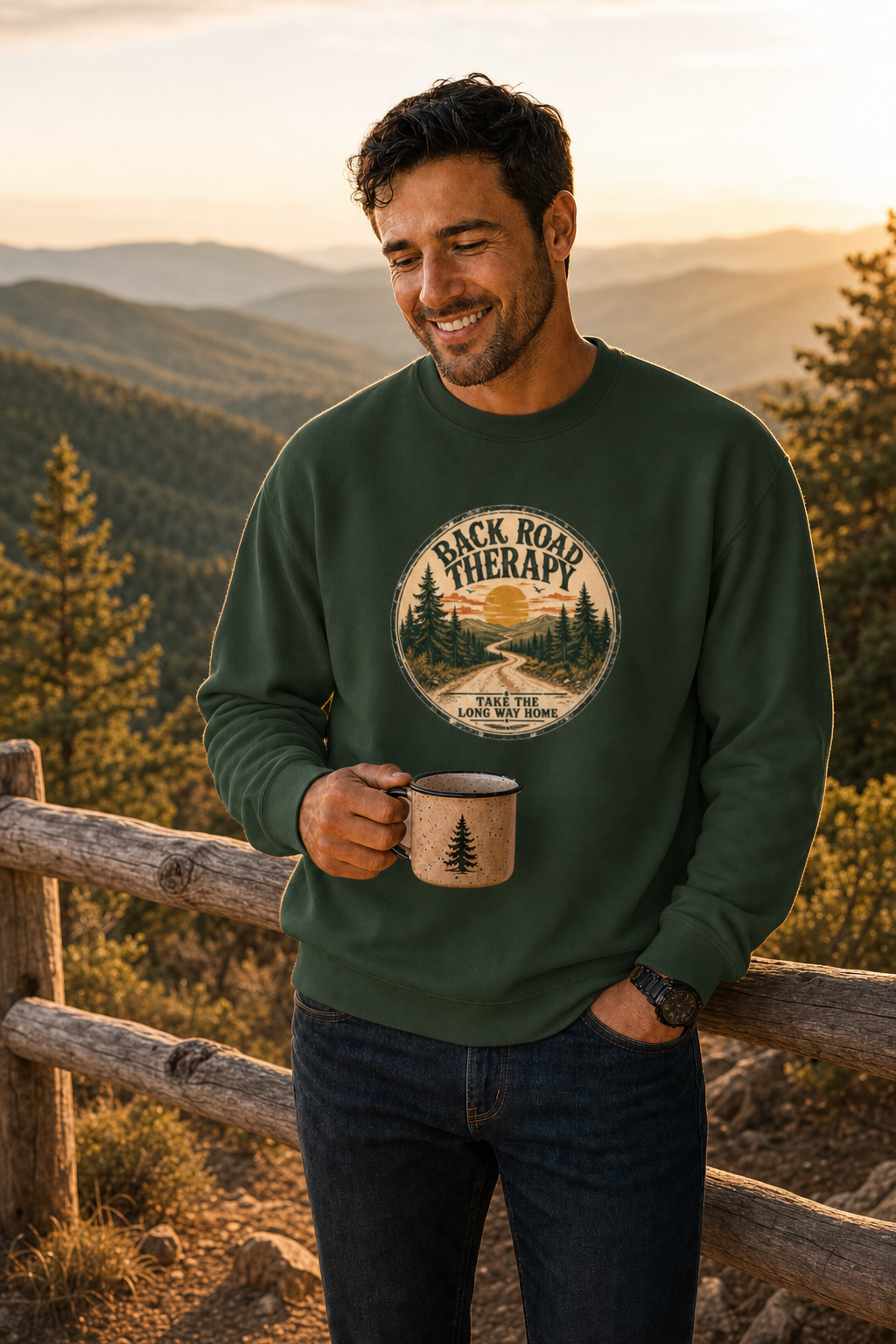 Back Road Therapy Vintage Outdoor Crewneck Sweatshirt