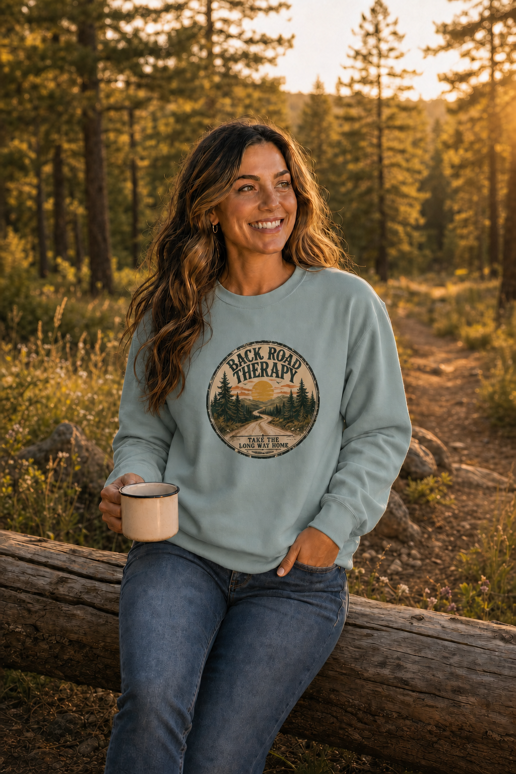 Back Road Therapy Vintage Outdoor Crewneck Sweatshirt