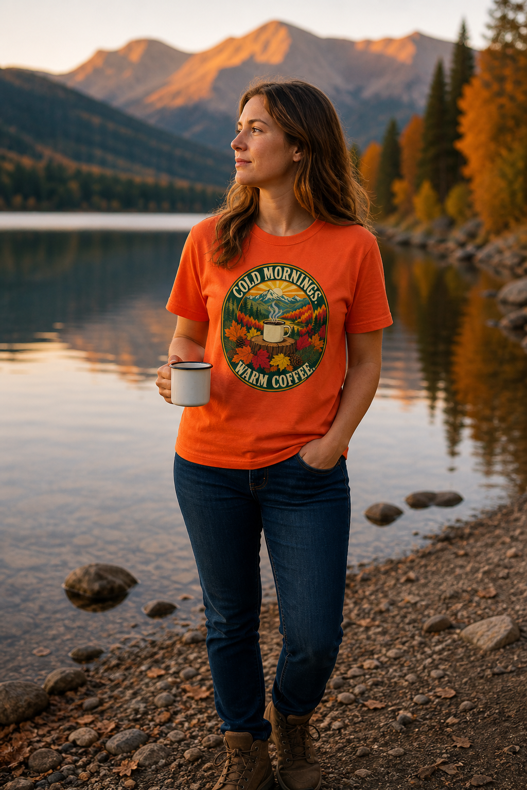 Cold Mornings. Warm Coffee. Outdoor Graphic T-Shirt | Comfort Threads