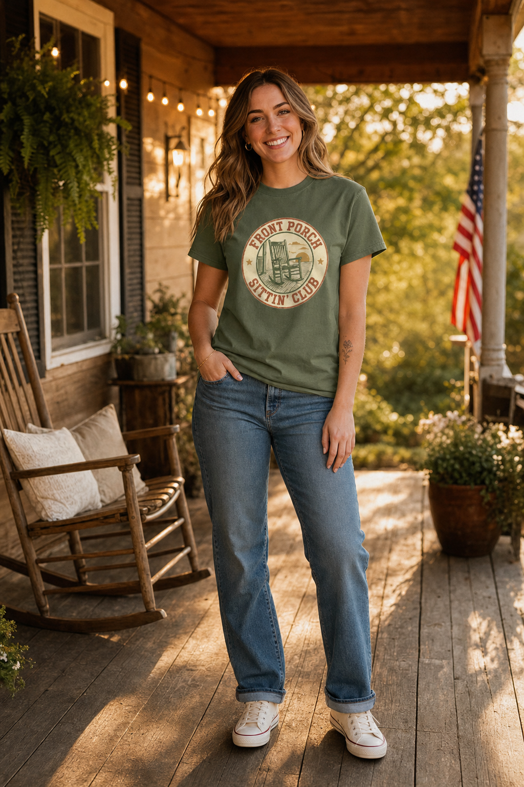 Vintage Front Porch Graphic T-Shirt | Front Porch Sittin' Club Unisex Cotton Tee